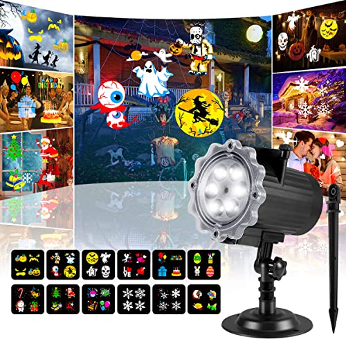 EcoGuru Halloween Projector Lights Outdoor, LED Christmas Light Projector Upgraded New Year IP65 Waterproof 12 HD Effects Holiday Projection Lights Indoor for Xmas Birthday Party Holiday, Spike Ground