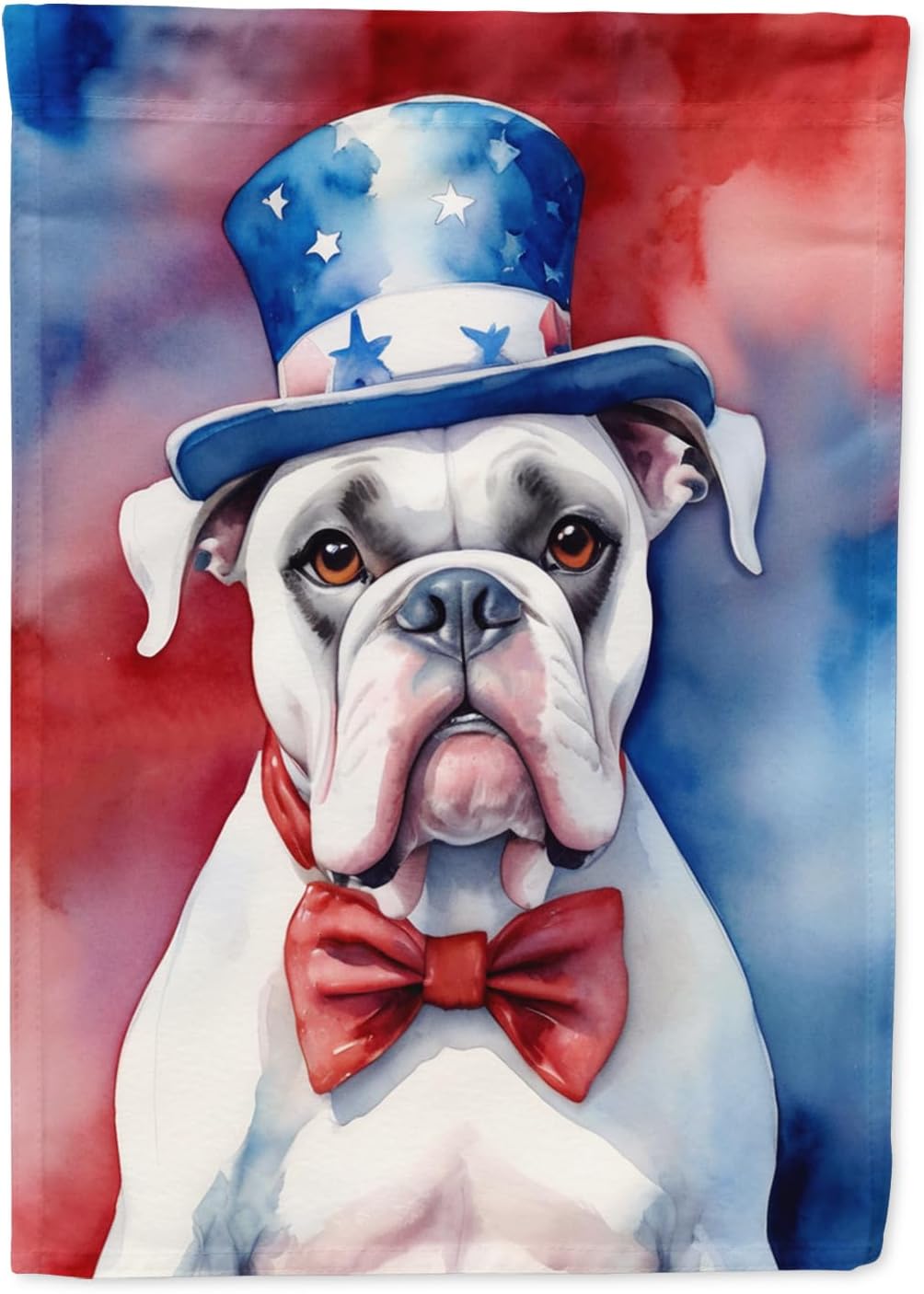 Caroline's Treasures DAC5669CHF White Boxer Patriotic American House Flag Large Porch Sleeve Pole Decorative Outside Yard Banner Artwork Wall Hanging, Polyester, House Size, Multicolor