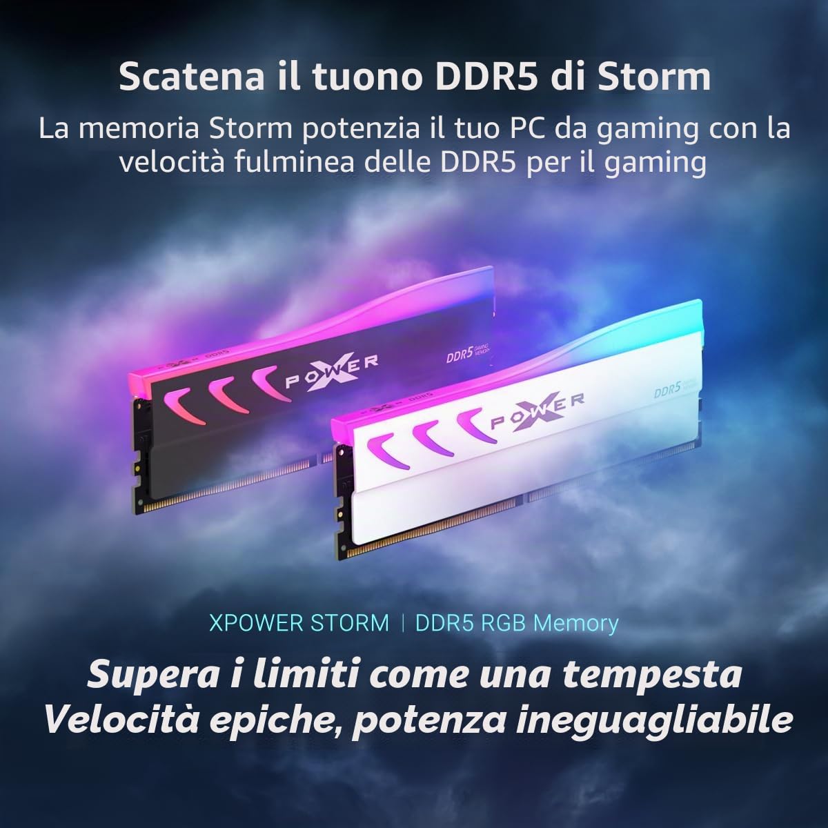 Silicon Power Storm SP032GXLWU64AFDK - Memoria RAM DDR5 da 32 GB (2 x 16 GB) RGB 6400MT/s (PC5-51200) 288 pin CL32 1,4 V UDIMM Desktop con dissipatore di calore, grigio