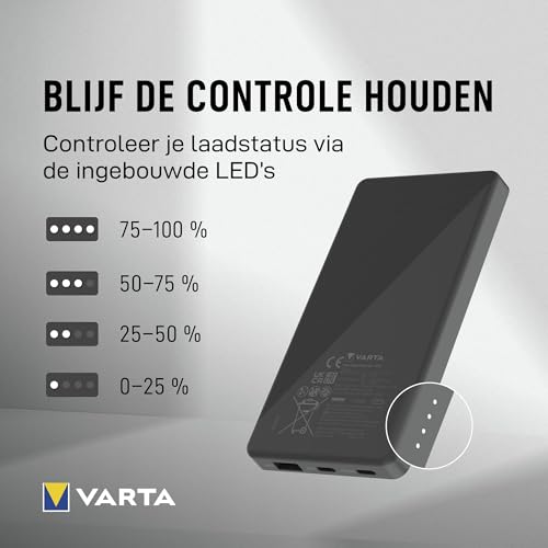 VARTA Power Bank 20000mAh, Powerbank Power on Demand met 3 aansluitingen (1x USB A, 2x USB C), compatibel met tablets & smartphones, in milieuvriendelijke verpakking - Afbeelding 6