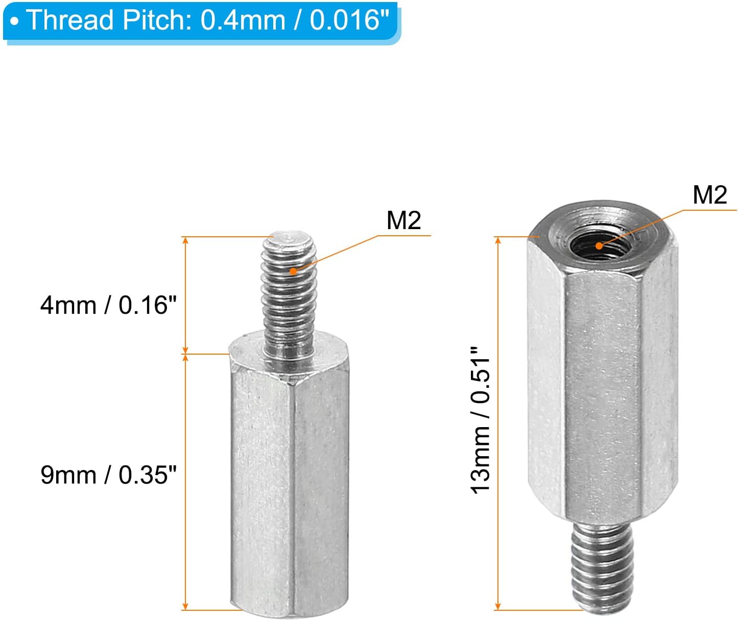 PATIKIL M2x9mm+4mm Male-Female Hex Standoff, 20 Pack Stainless Steel PCB Standoffs Screws for Motherboards, Computer Cases, Circuit Boards, Electronics