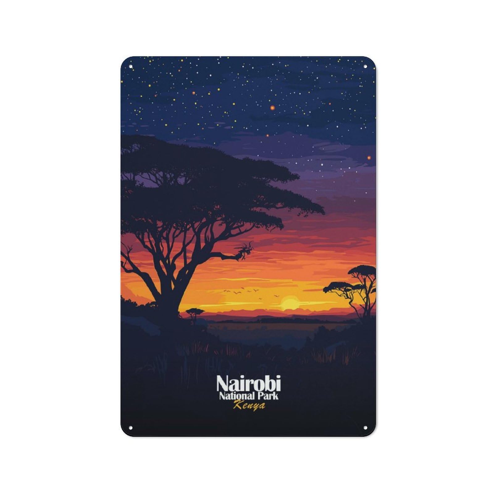 Junmoney Style-21 Classic Nairobi National Park Sunset Metal Wall Plaque 30X20cm, Nostalgic Wall Art For Living Room, Hallway, Kitchen Or Cafe