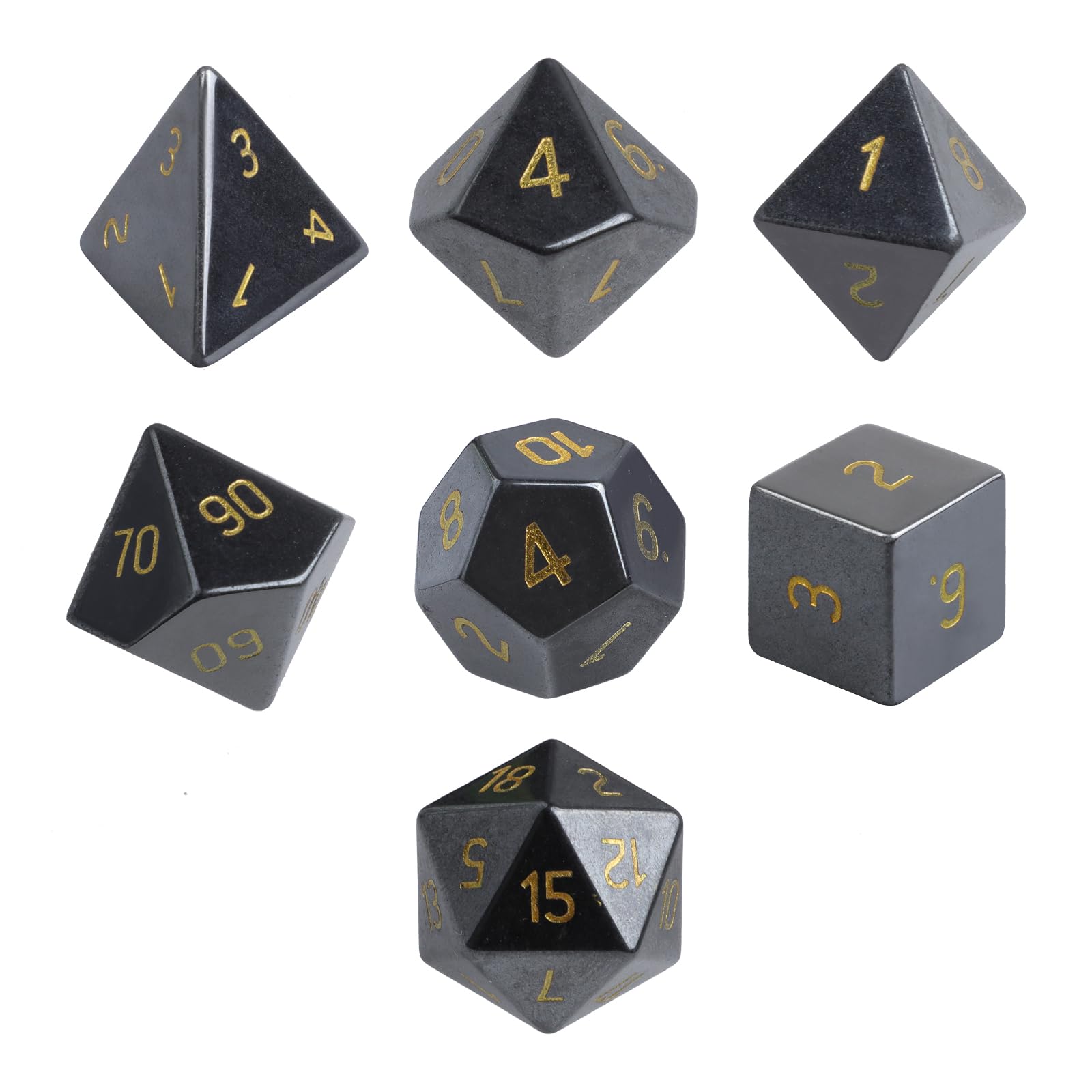 KYEYGWO Hematite Crystal Stone Polyhedral Dice Set, 7 Pieces Table Games Dice for Dungeons and Dragons RPG DND Board Game - Image 2