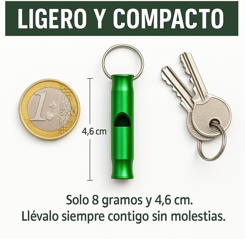 4 Silbatos de Emergencia de Aluminio con Anilla para Colgar, Silbato de Supervivencia Ligero y Resistente para Camping, Senderismo y Coche, Apito de Emergência