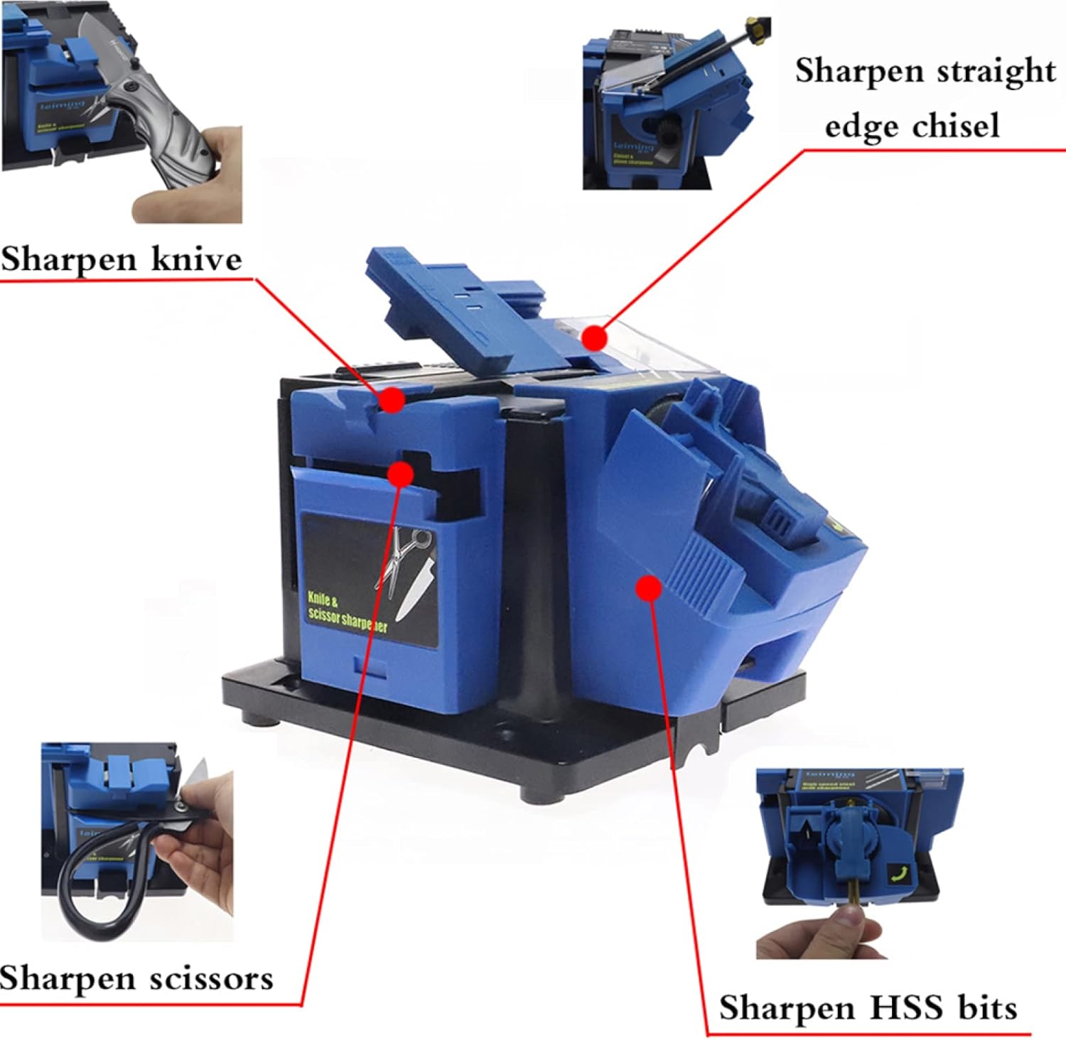 Multifunctional Electric Sharpener, Multi-Task Electric Knife Scissor Drill Sharpening Tool with Abrasive Wheel for Kitchen, Adjustable Angle Width, for Planer Knife, Chisel Knife