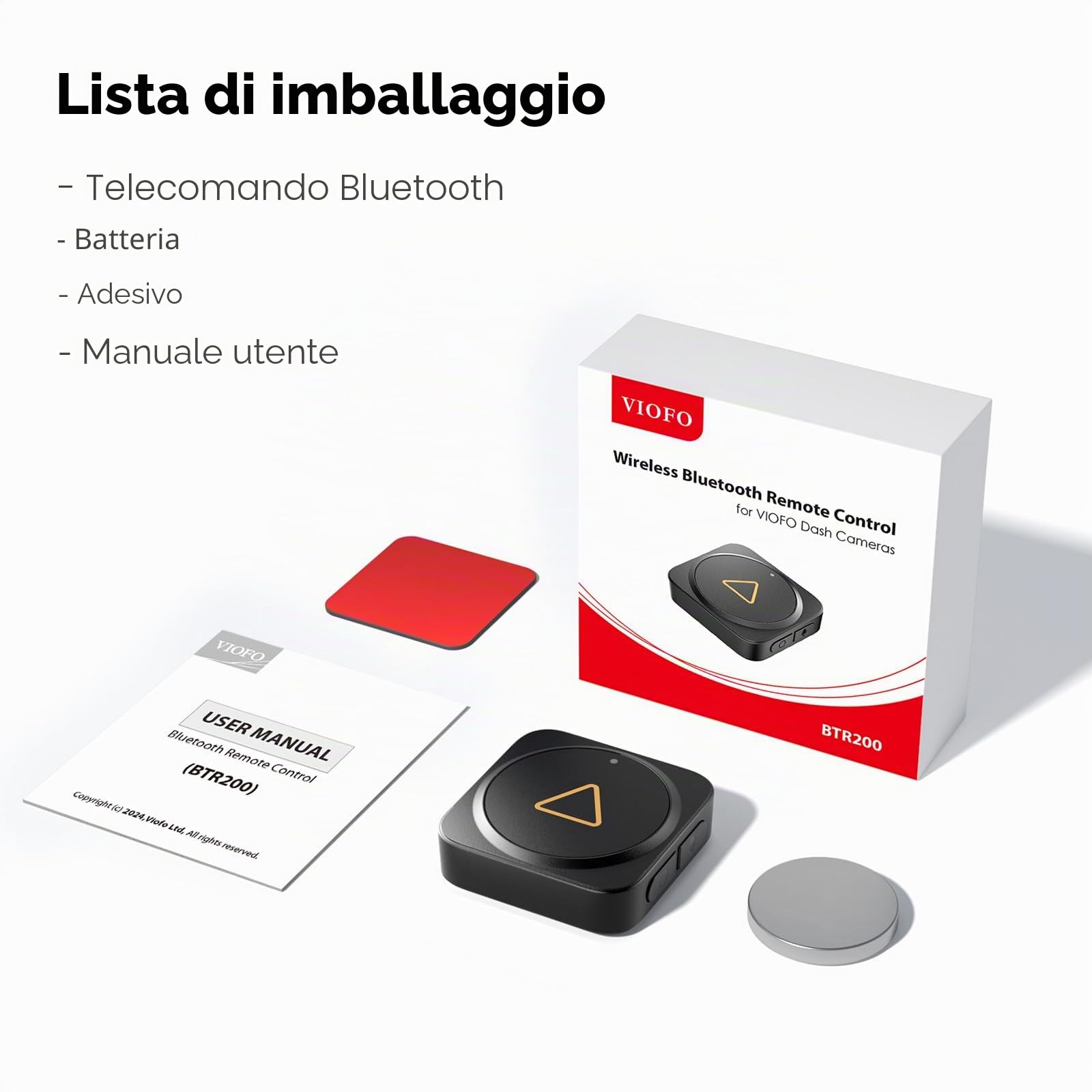 (BTR200)Telecomando wireless Bluetooth ufficiale VIOFO per fotocamera Dashboard dashcam serie A139/229 Plus /A229 Pro /VS1 per Registrazione di Emergenza