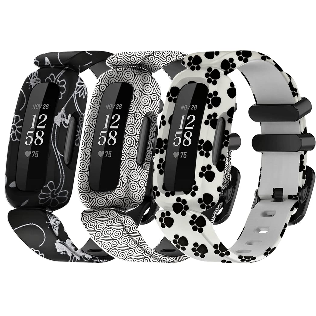 Baaletc 3 Pack Bands Compatible with Fitbit Ace 3 for Kids, Soft Silicone Water Resistant Replacement Wristband Accessories for Fitbit Ace 3 Sport Watch Boys Girls, 3C, Modern