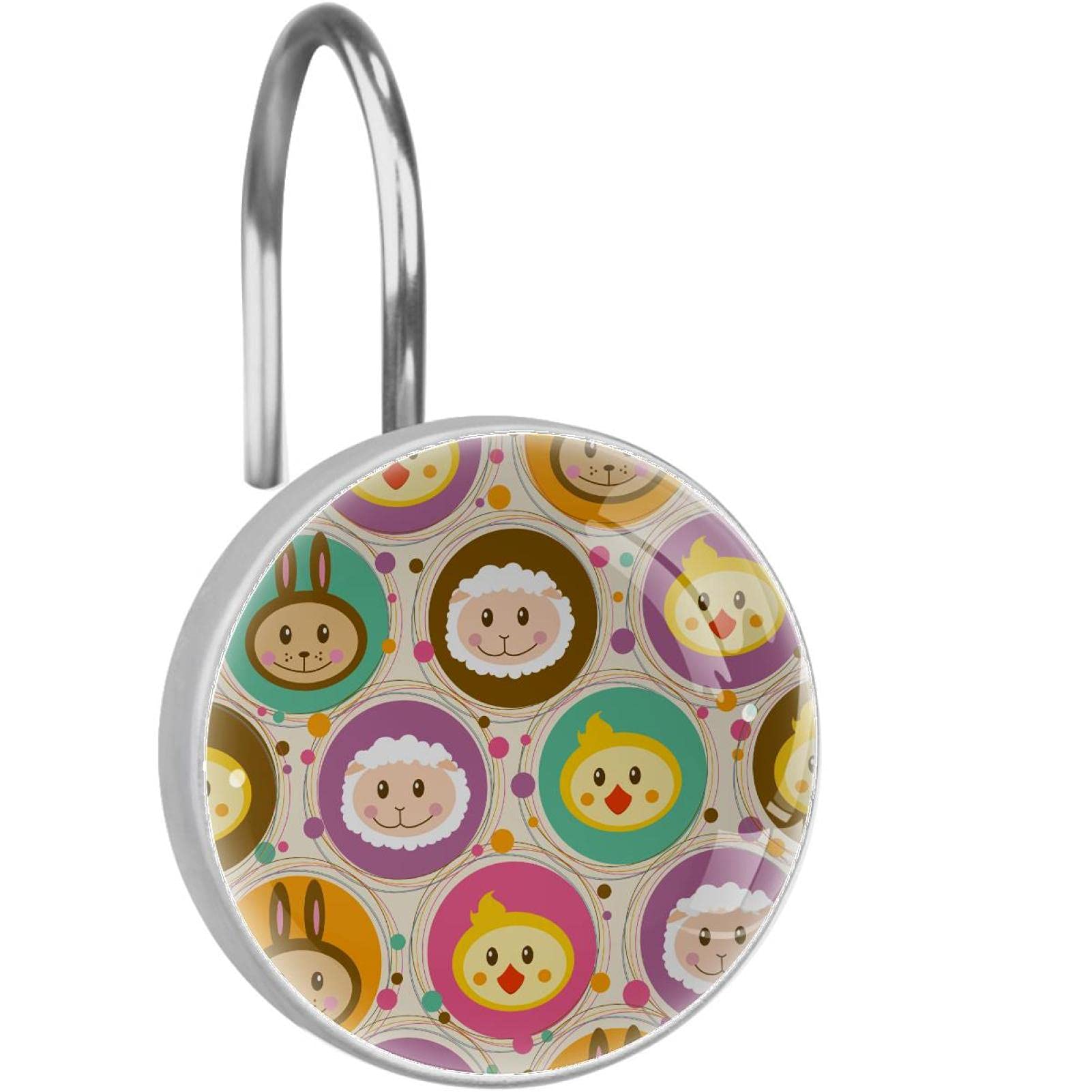 Crochets de rideau de douche anti rouille en acier inoxydable motif animaux rigolos