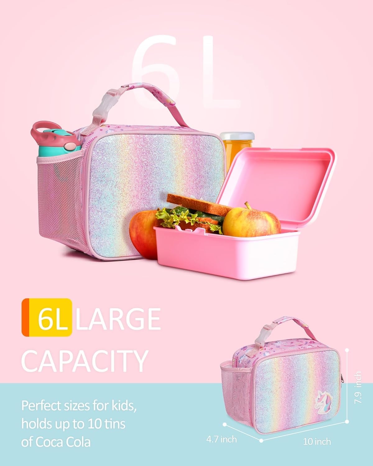 Bagseri Lunch Bag for Girls, Insulated School Lunch Box with Bottle Holder - Image 3
