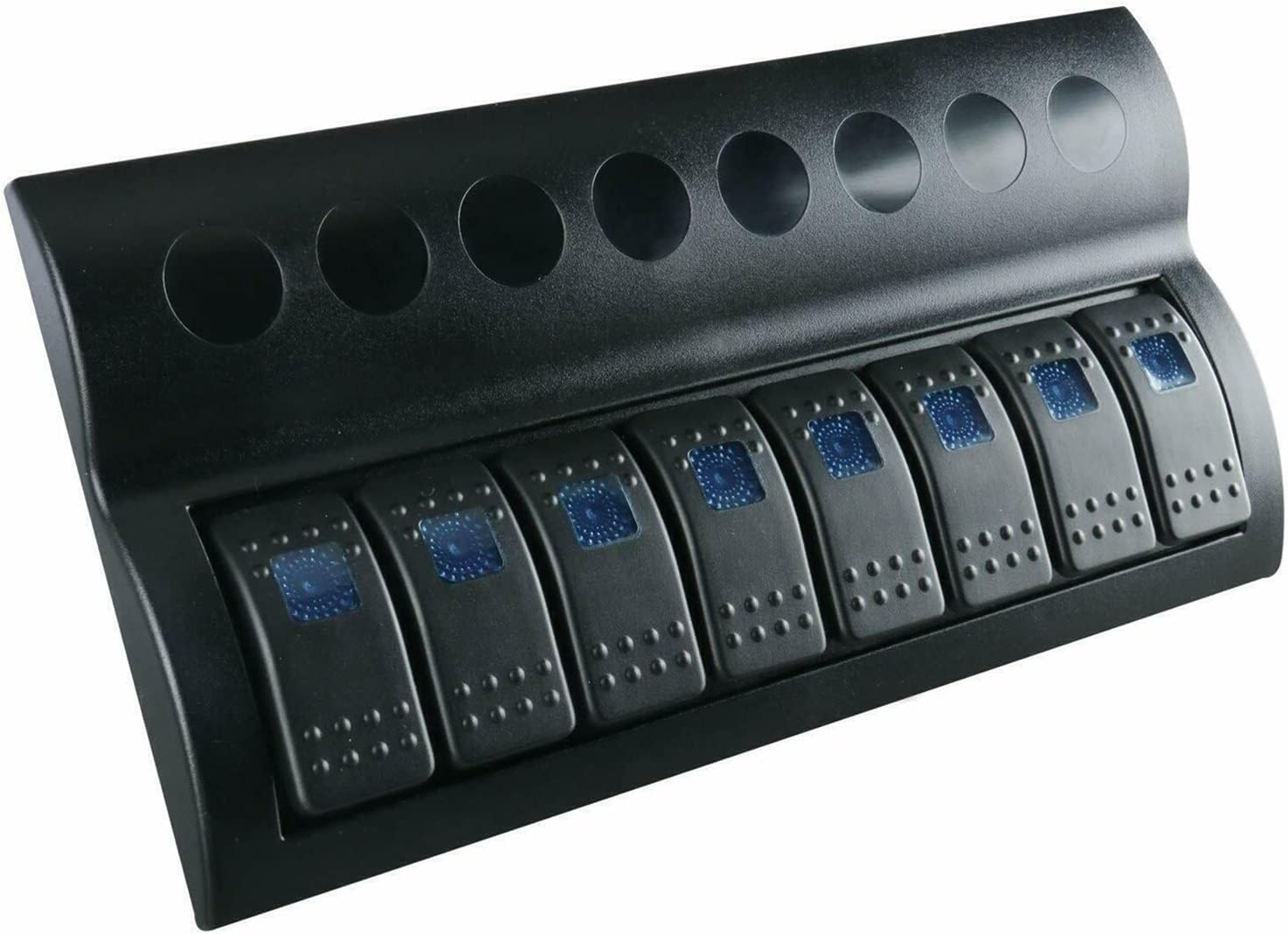 huahua 1ピースマリン120ミリメートルボートブラックプラスチックスイッチパネル8ギャングブルーLEDオプションロッカー