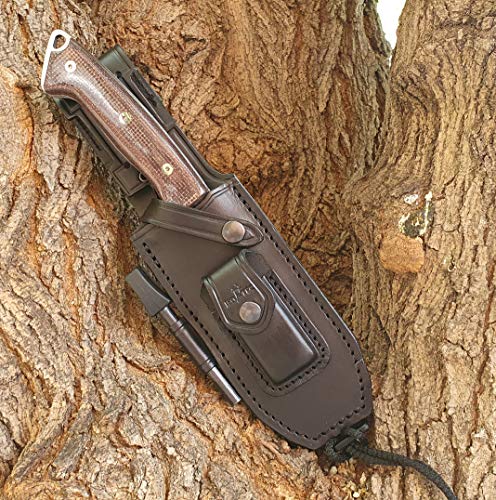 JEO-TEC Nº39 Fixed Blade Bushcraft Survival Hunting Camping Field Knife, Full Tang 11" Overall, MOVA Stainless Steel, Leather Sheath - Handmade