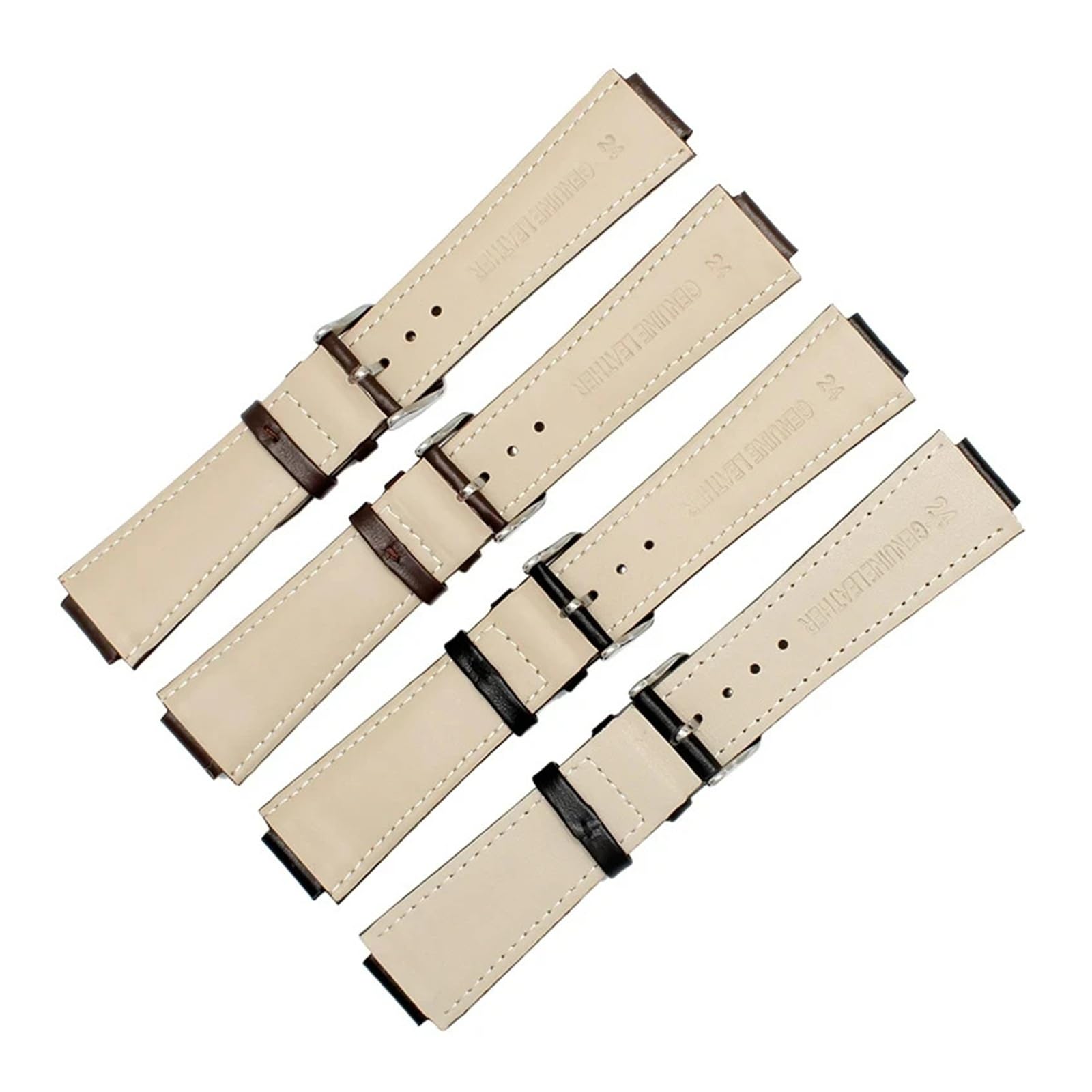 LUGEMA Correa De Repuesto De Cuero Genuino De 24 X 16 Mm, Color Negro Y Marrón, Compatible Con Timex T2N739, T2N721 Y 720.