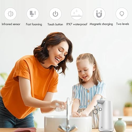 Miniatura 4 de Dispensador automático de jabón espumoso, espuma ajustable de 2 niveles, recargable por USB, dispensador de jabón para manos y platos sin contacto
