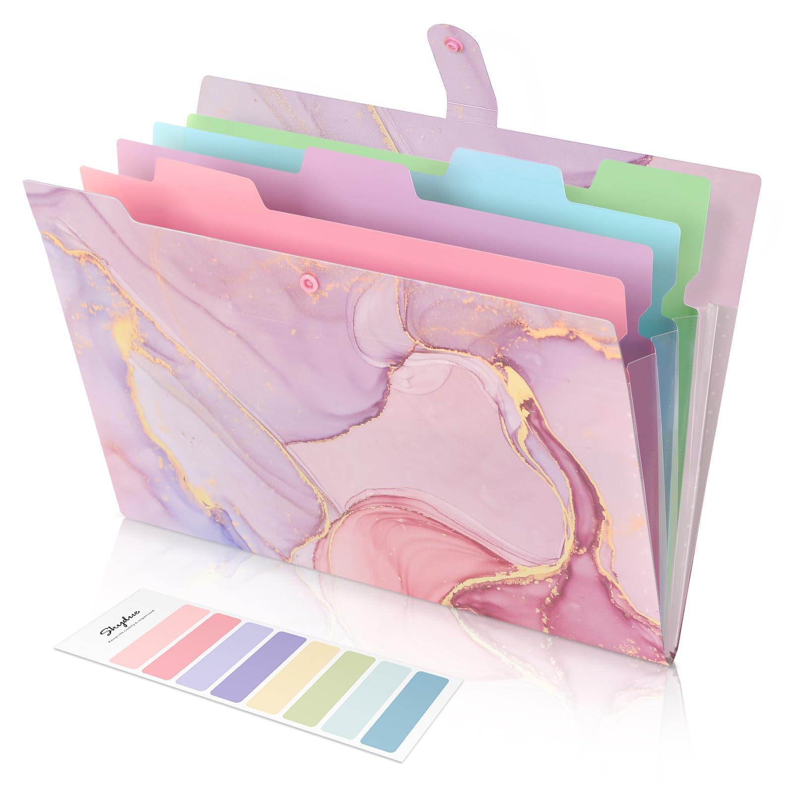 SKYDUE Document Organiser, A4 Expanding File Folder, Colored Plastic Folders,Sturdy and Protective File Storage to Organise Paperwork, Receipts, Invoices, Bills, Documents(Marble Pink)