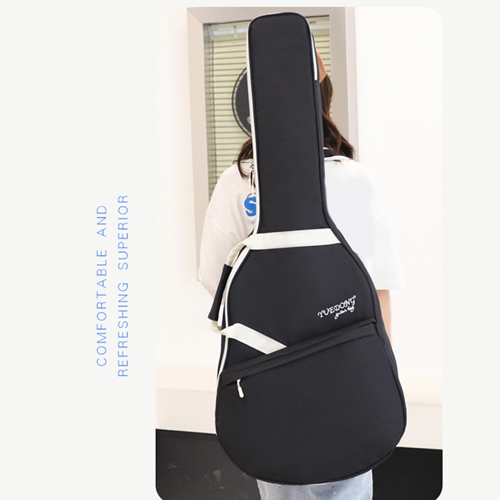 E Gitarren Tasche mit Großem Frontfach Oxfordstoff Polsterung Doppelschultergurte Staubschutz Wasserabweisender Schutz für Schüler Musikunterricht Büh, Schwarz-weiss