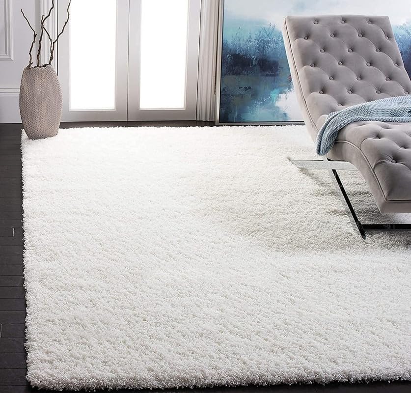 Image of Polyester Fluffy Fur Rugs & Modern Shaggy Floor Carpets for Living Room,Sofa Area,Hall,Kids Room,Guest Room | Elegent Bedside Runners for Besdroom(5X8 Feet White)