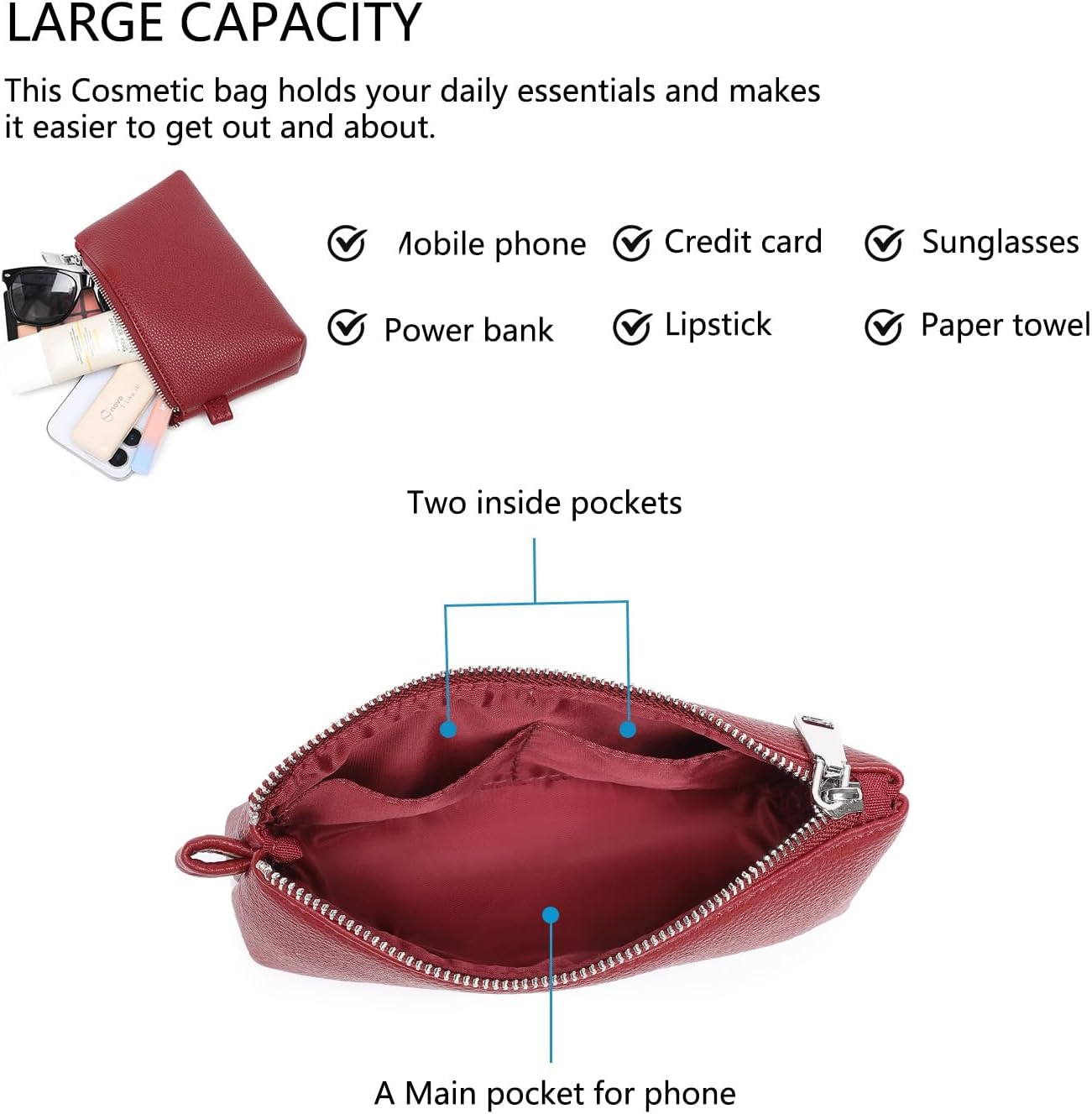 PU Leather Makeup Simple and Convenient Handbag Small Exquisite Storage Bag (Pu/Encore Red) - Image 4