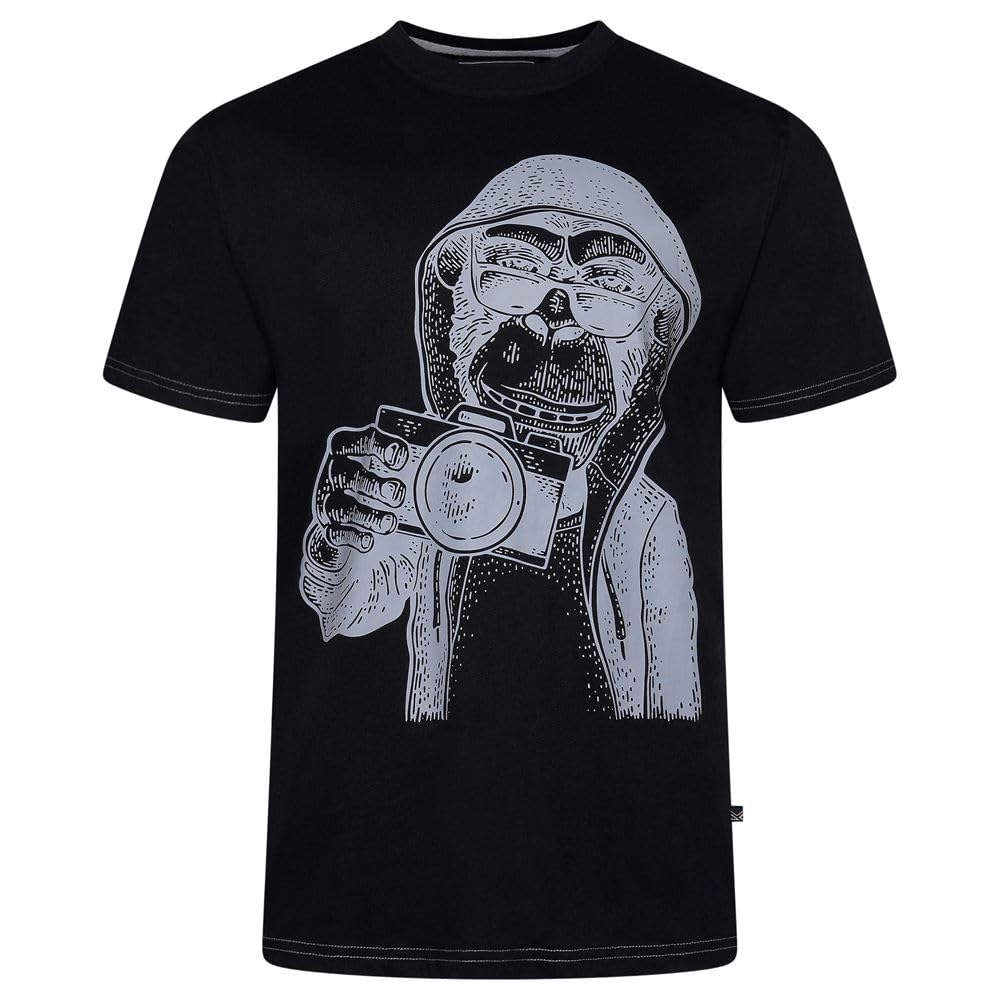 Kam Men's Black Tshirt Monkey Photographer Print Cotton Tee Casual Plus Size 2-8Xl 5797 (Uk, Alpha, 5XL, Plus, Regular, )