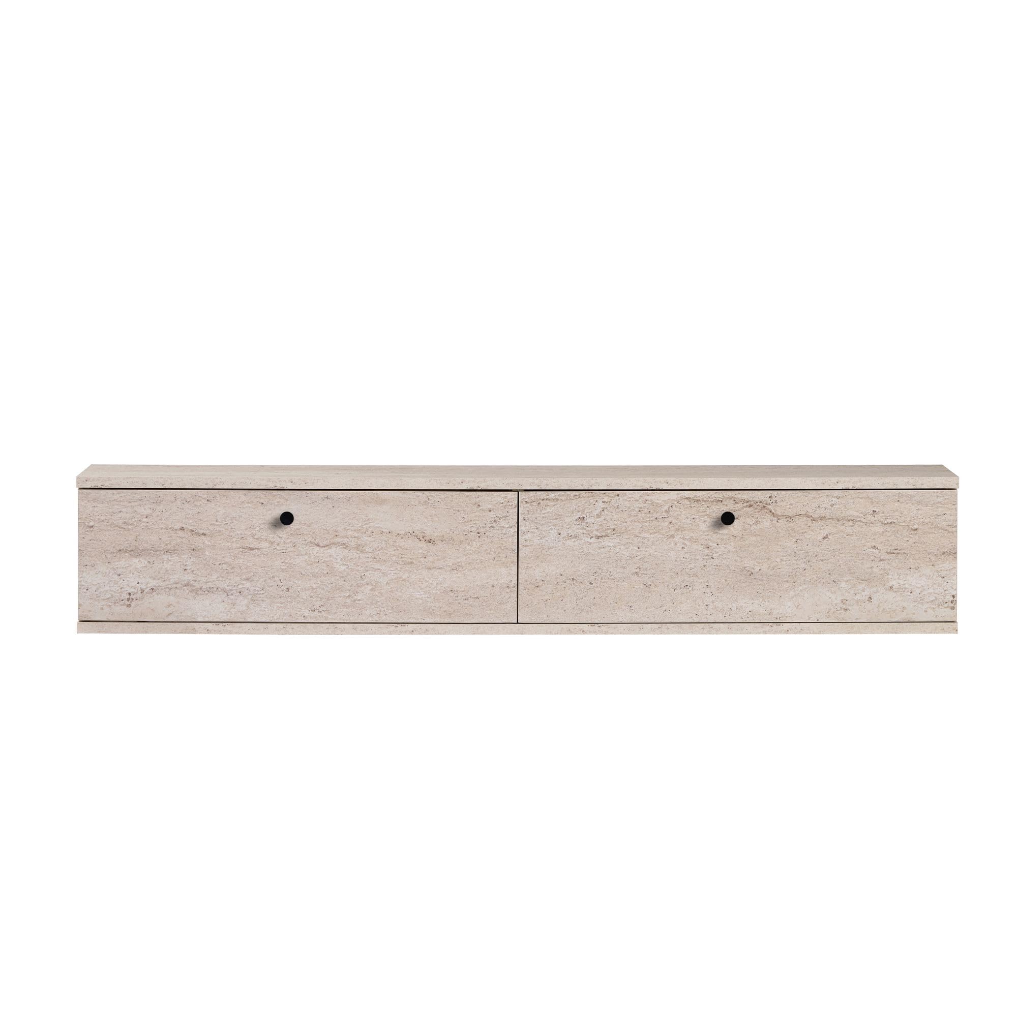 Hanah Home Elegante soporte de TV con aspecto travertino, 140 x 25 x 25 cm, tablero de partículas resistente con revestimiento de melamina, incluye soporte de pared, diseño moderno, capacidad de carga