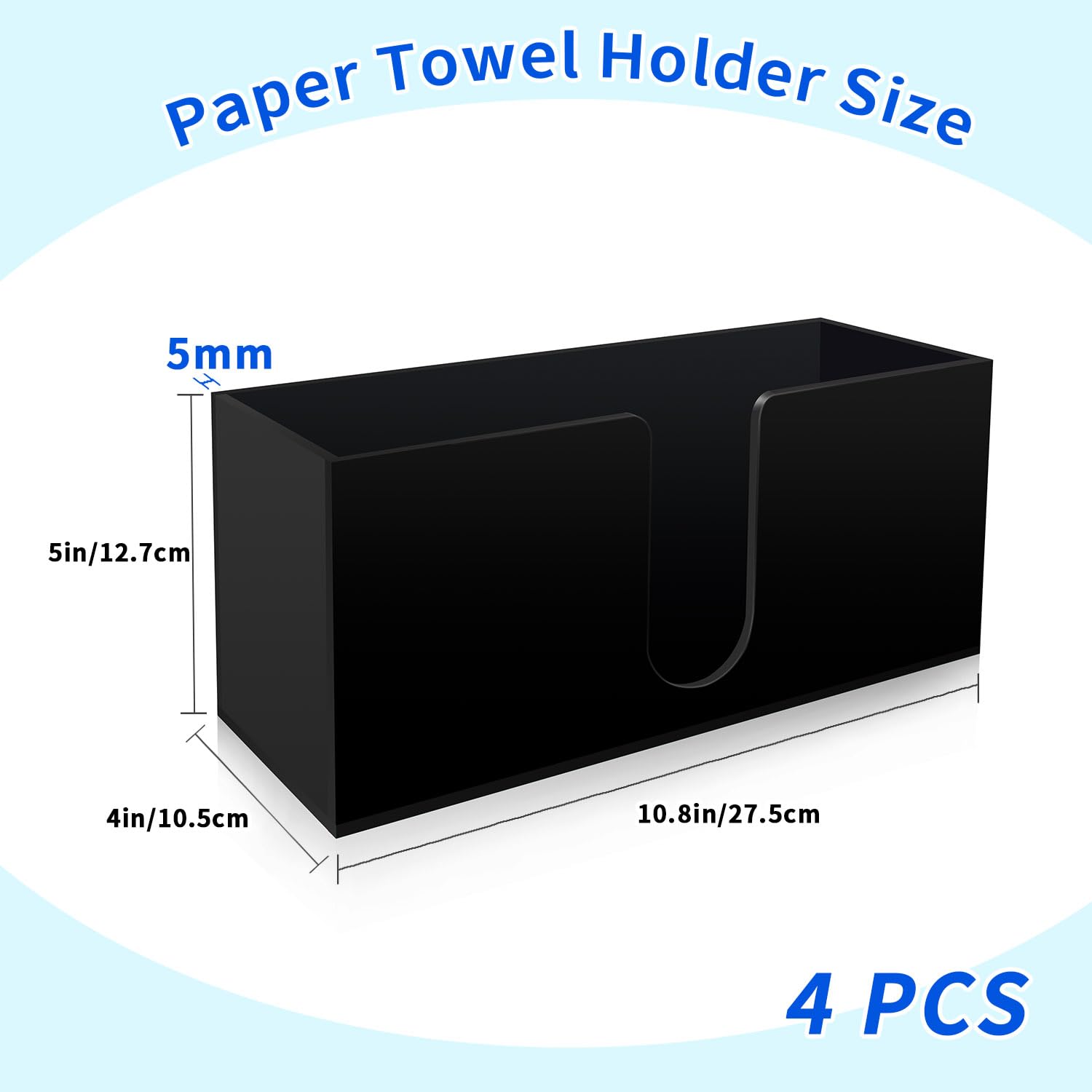 Papierhandtuchspender aus Acryl, mehrfach gefaltet, C-Falz, Z-Falz, dreifach gefaltet, für Badezimmer, Küche, WC, Papierhandtuchhalter, langlebiges und platzsparendes Design, Schwarz, 4 Stück