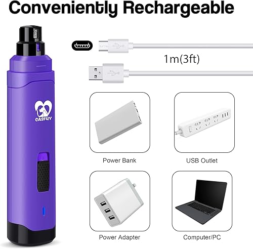 Vista 34 de Casfuy Molinillo de uñas para perros mejorado, recortador de uñas profesional eléctrico recargable de 2 velocidades para mascotas, sin dolor, Verde