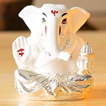 archies Diwali Ganesh Ji Murti | Ganesha Idol 999Silver Plated | Mandir Showpiece |Collectible Statue | Gifts Figurine | Diwali Festive Decor 36 inches Daisy White-347