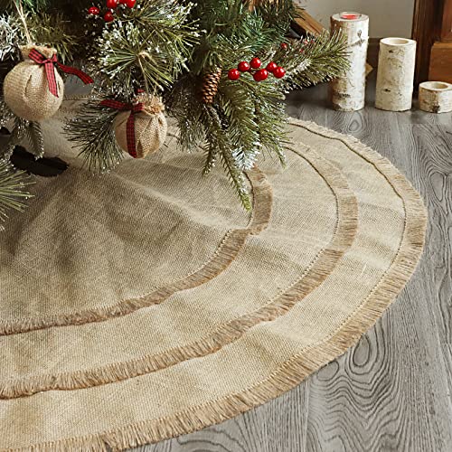 Ivenf Christmas Tree Skirt, 48 inches Natural Burlap Jute Plain with Tassels, Rustic Xmas Holiday Decoration…
