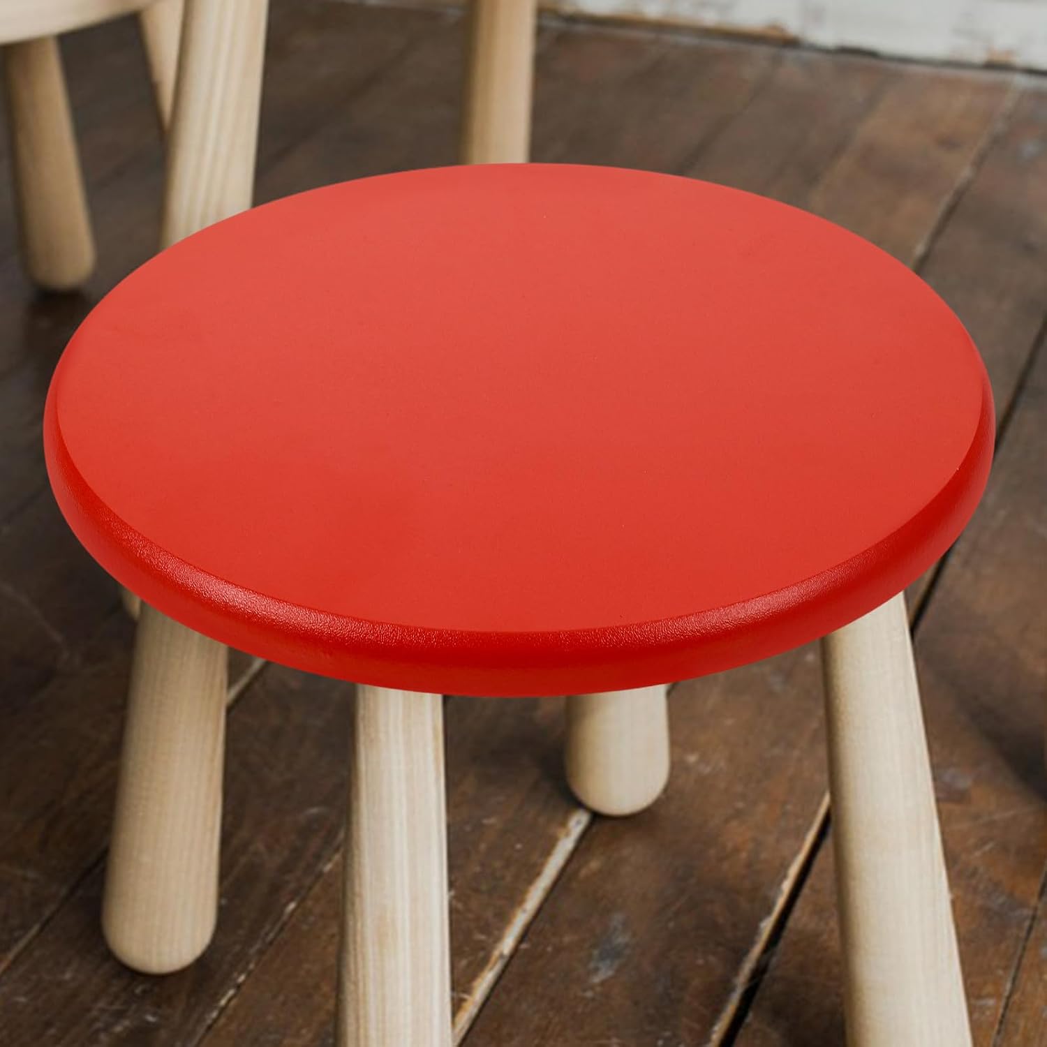 Round Stool Replacement Seat Cover for Bar Stools Sleek Red Wood Surface for Patio and Kitchen Seating