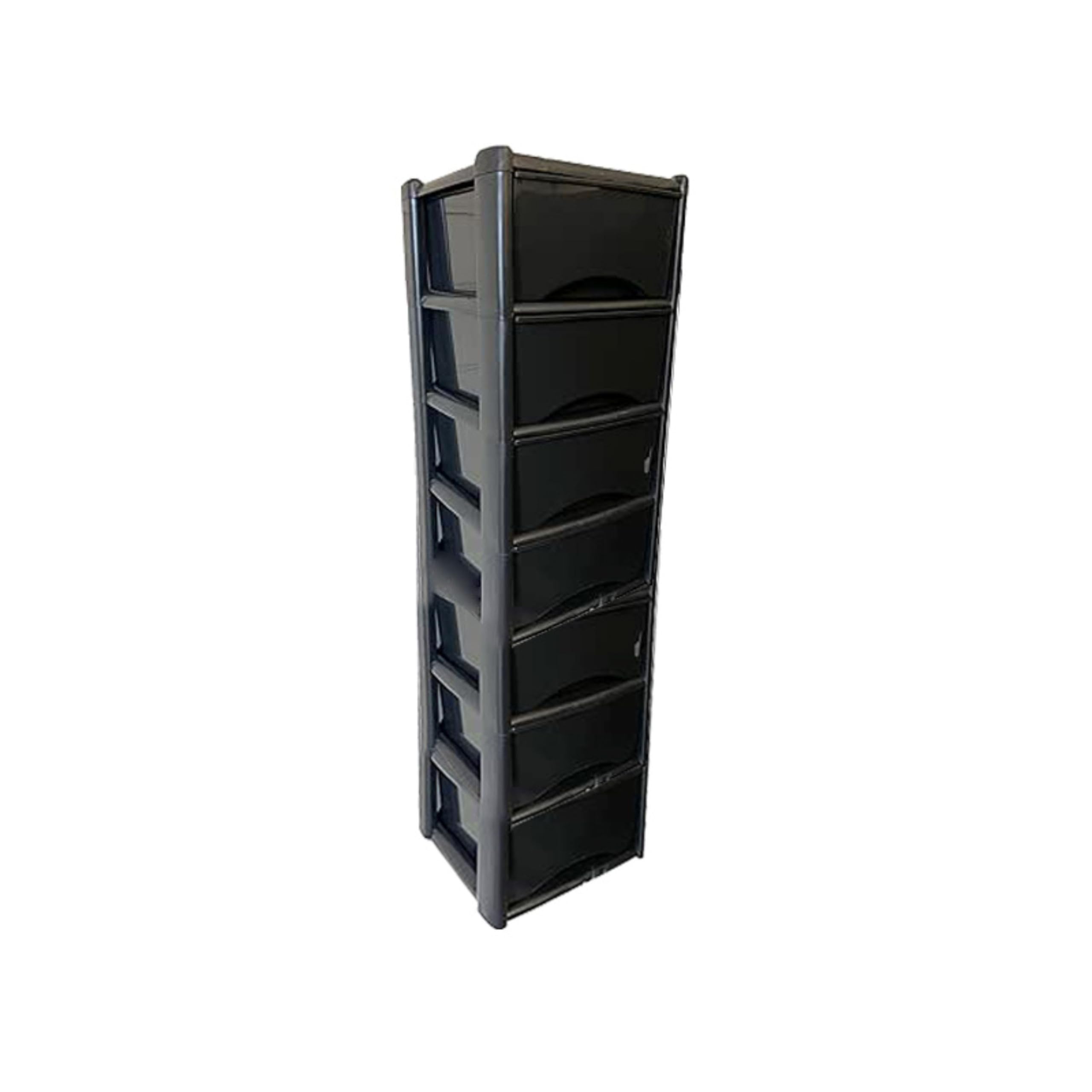 Neat. 7 Plastic Storage Drawers Unit with See-Through Drawers, Compact Vertical Design – Durable Plastic, Ideal for Organizing Office Crafts, and Household Items, 140cm x L39cm x W39cm - Black