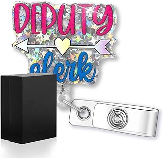 Deputy Clerk Funny Glitter Badge Reel with ID Clip, Retractable Badge Holder for Lawyer Courtroom Worker Clerk Assistant Legal Staff Notary Public, Deputy Court Clerk Gift