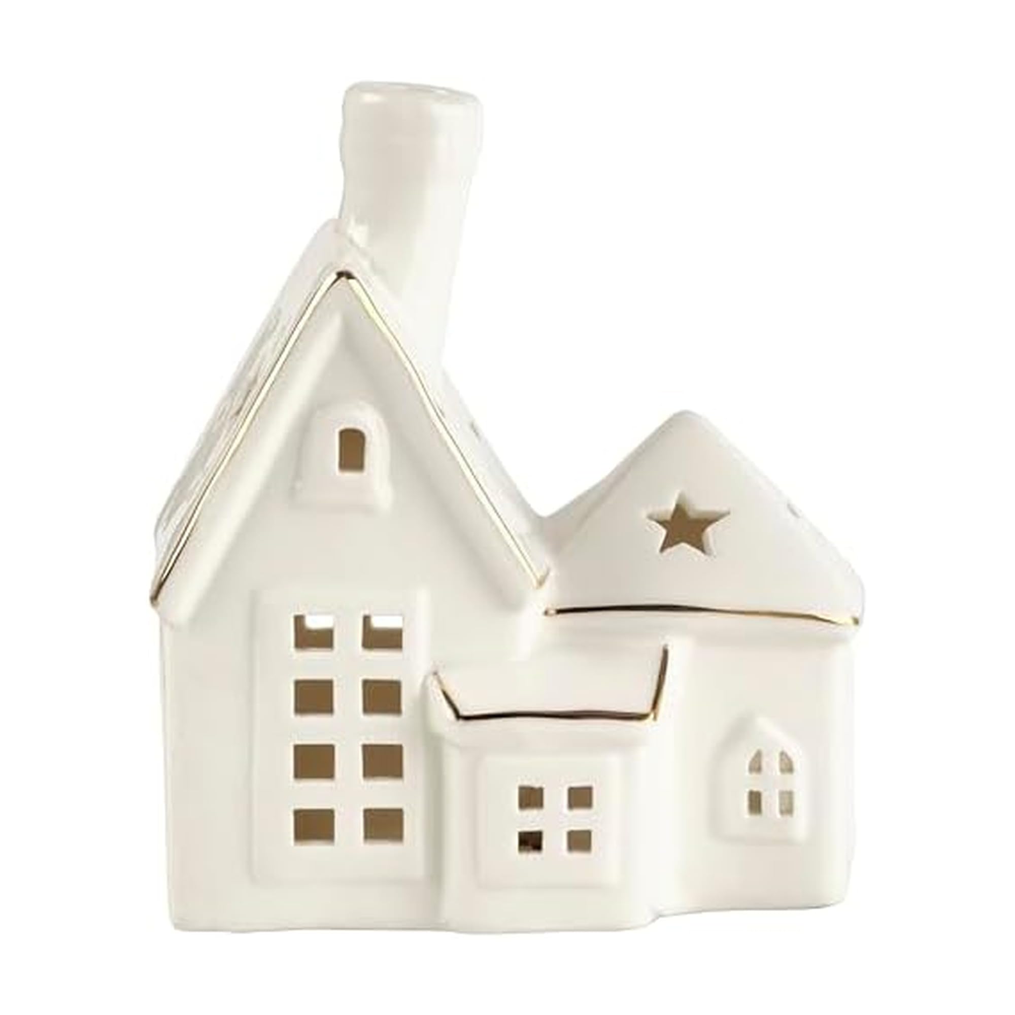 Figurine de maison en céramique blanche et dorée 13x14cm pour décoration de table