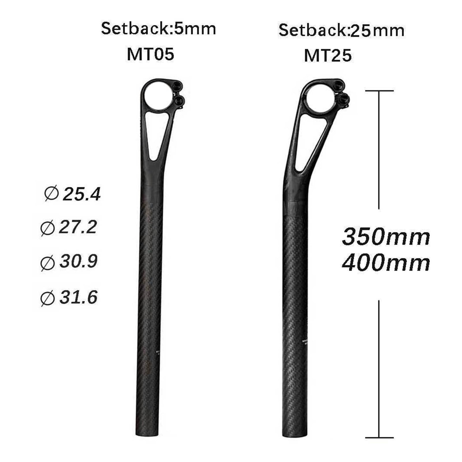Reggisella in carbonio leggero 1 pezzo for ciclismo su strada | Arretramento 5/25 mm, 25,4/27,2/30,9/31,6 mm con viti in titanio, 150 g