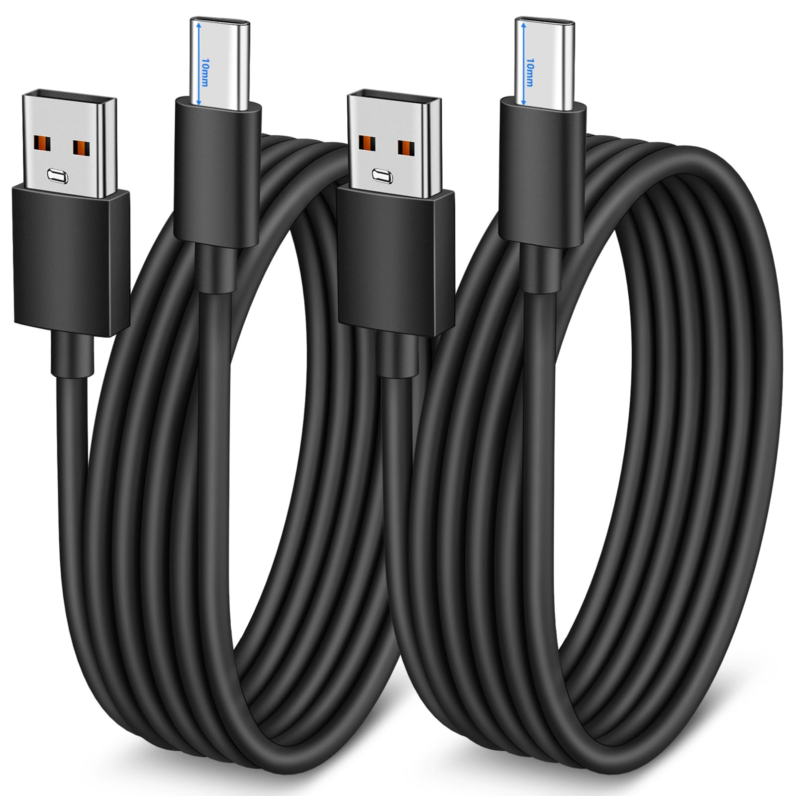 Cable USB a USB C de 3 pies, punta extendida de 10 mm, cable de carga rápida para iPhone 16 15/Samsung S25 S24 Ultra S23 S21 S20 S10/Blackview OUKITEL AGM teléfono resistente, tablet Fire, interruptor