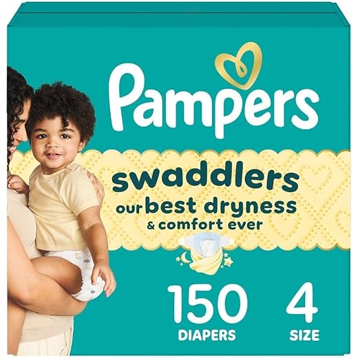 Pampers Swaddlers Diapers, Size 4 (15-34 lbs), 150 Count, Absorbent, Keeps Baby Dry and Comfortable, Skin Safe Disposable Baby Diaper (Packaging May Vary)