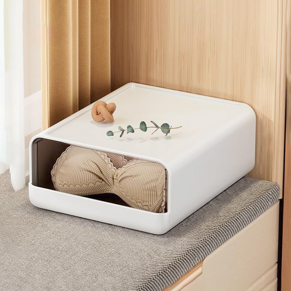 Miaocona Underwear Organizer Drawer, 1 Cell Plastic Sock Underwear Storage Drawer, Stackable Closet Organizers and Storage Box for Bras, Socks, Scarves, Ties, Belt (Large Size-White, 1 Pcs)
