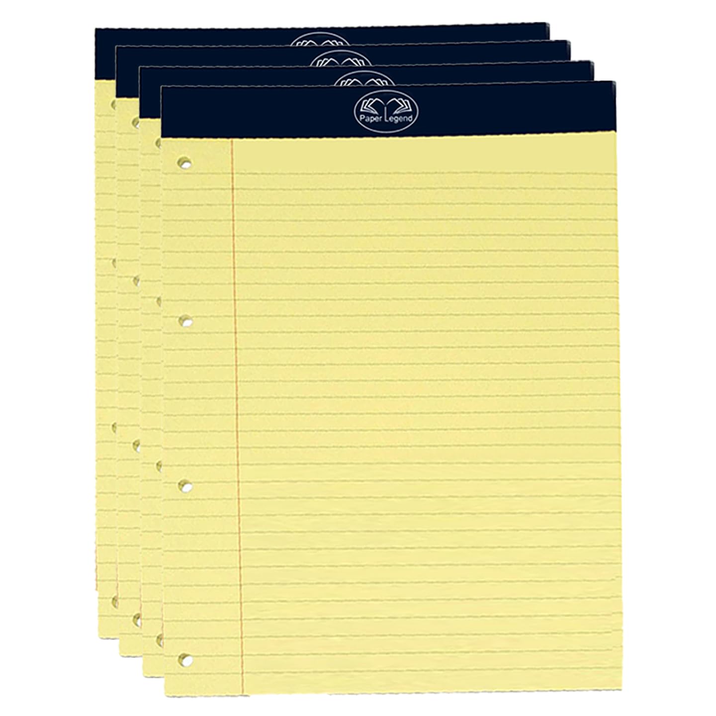 M1SS (4 Packs) A4 Yellow Legal Pad 50 Sheets with Yellow Feint Ruled Lines, 80 GSM, 4 Hole Punched Perforated Lined Paper Executive Writing Pads for School Office