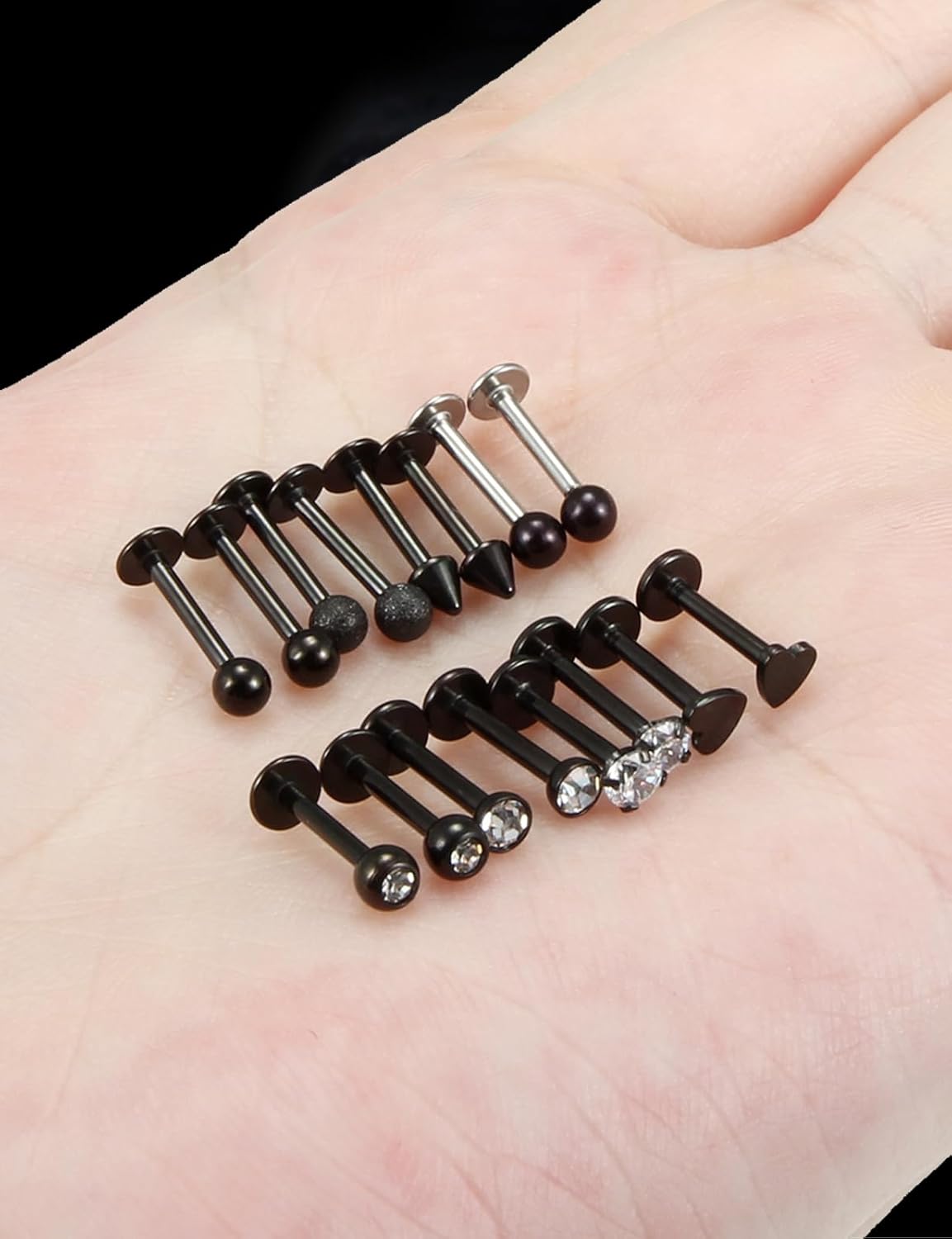 16G Flat Back Earrings Nose Studs 316L Surgical Steel Medusa Labret Monroe Lip Ring Tragus Forward Helix Conch Cartilage Lobe Earrings Stud Piercing Jewelry For Women Men 8MM Bar Length - Image 6