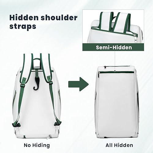 Miniatura 4 de Mochila multiusos de pádel de la PU para el deporte convertible bolsa de lona con el compartimento del zapato, gancho de la cerca, manga de bola