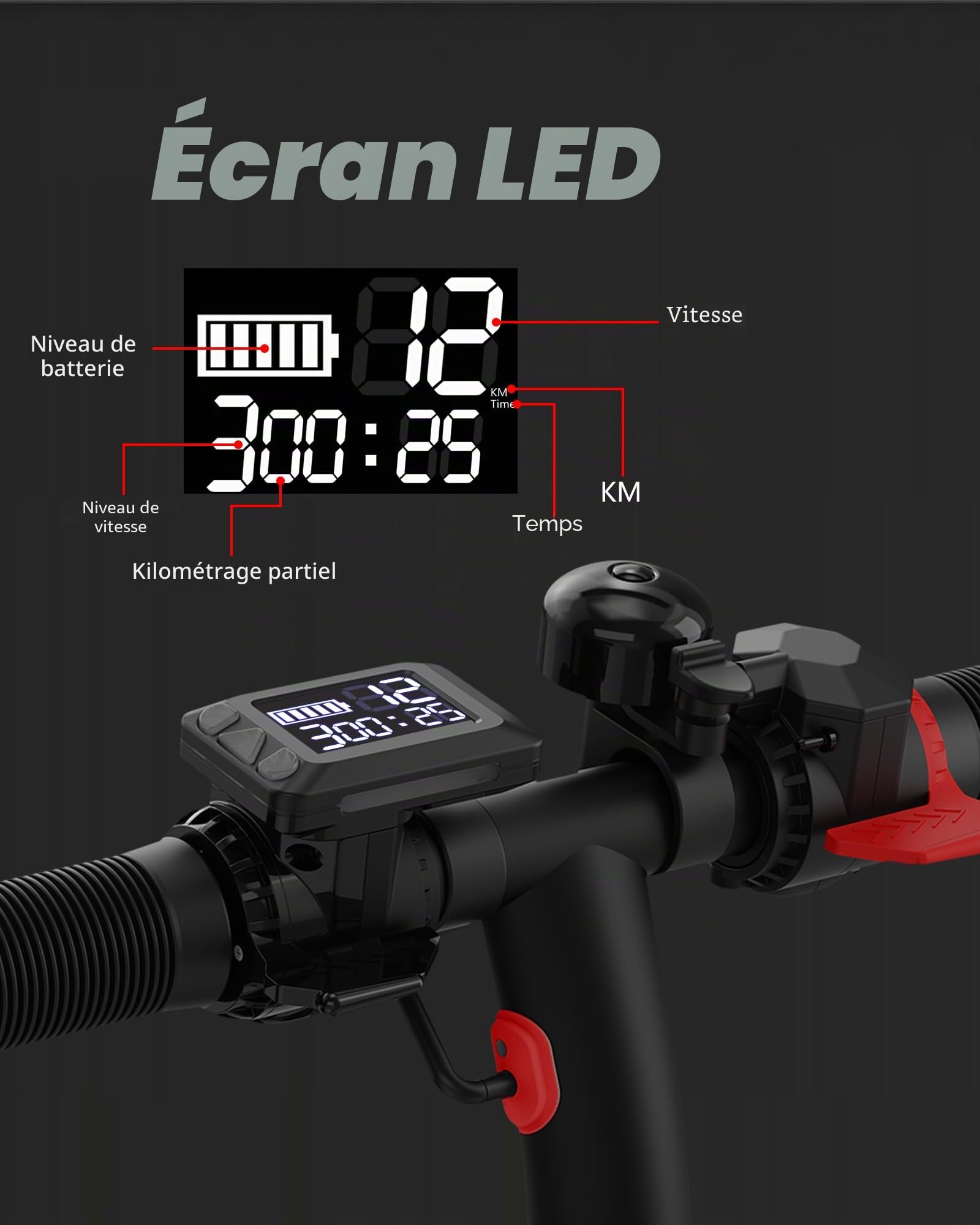 Trottinette Électrique pour Enfants, Moteur 500W, 8'' Trottinette Electrique Enfant Pliable, Vitesse Max 25 KM/H, Autonomie 12-15KM, Affichage LED, Adolescents, Adultes