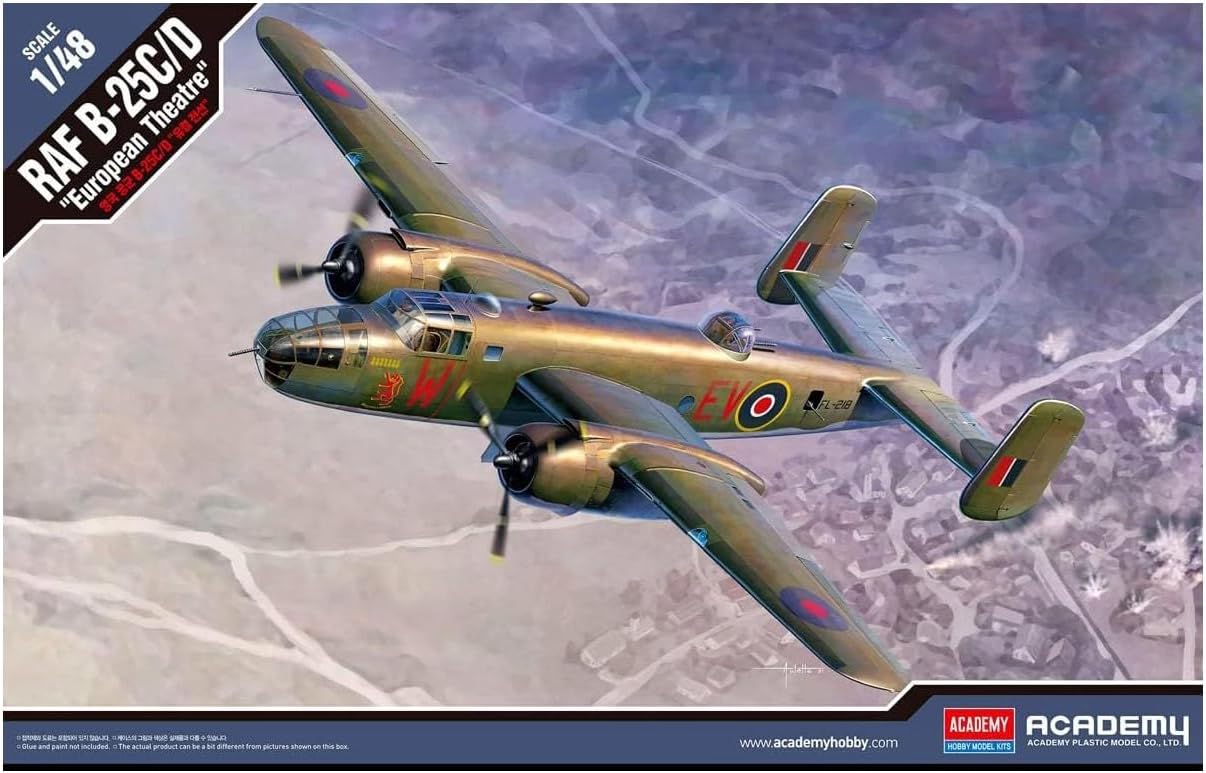 Academy 12339 1/48 British Air Force European Front B-25C/D Plastic Model, Molded Color