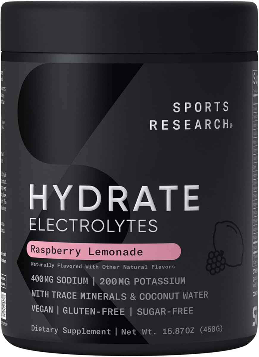 Hydrate Electrolytes Raspberry Lemonade, 90 Servings | Sugar-Free & Flavorful with 7 Essential Vitamins, 65 Trace Minerals, and Coconut Water for Whole Body Hydration
