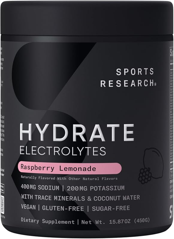 Hydrate Electrolytes Raspberry Lemonade, 90 Servings | Sugar-Free & Flavorful with 7 Essential Vitamins, 65 Trace Minerals, and Coconut Water for Whole Body Hydration