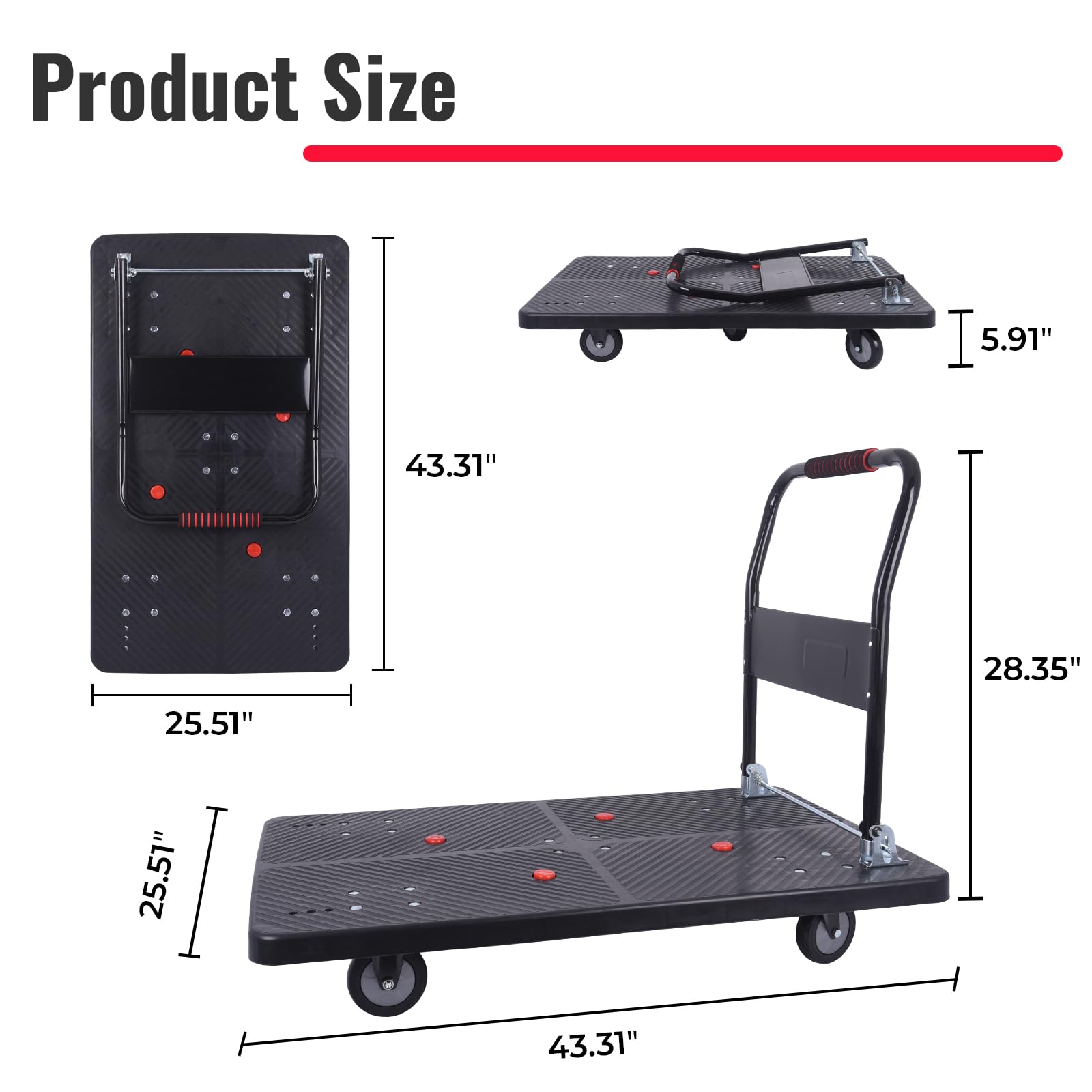 Foldable Platform Truck Dolly - 1320lbs Heavy Duty -2