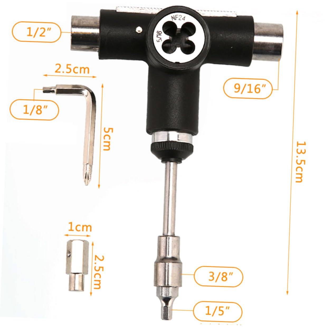 BRIGHTFUFU Skateboard Accessories Men T-Type Sleeve Skate Tool in-one Skate Tool for Skateboard Parts