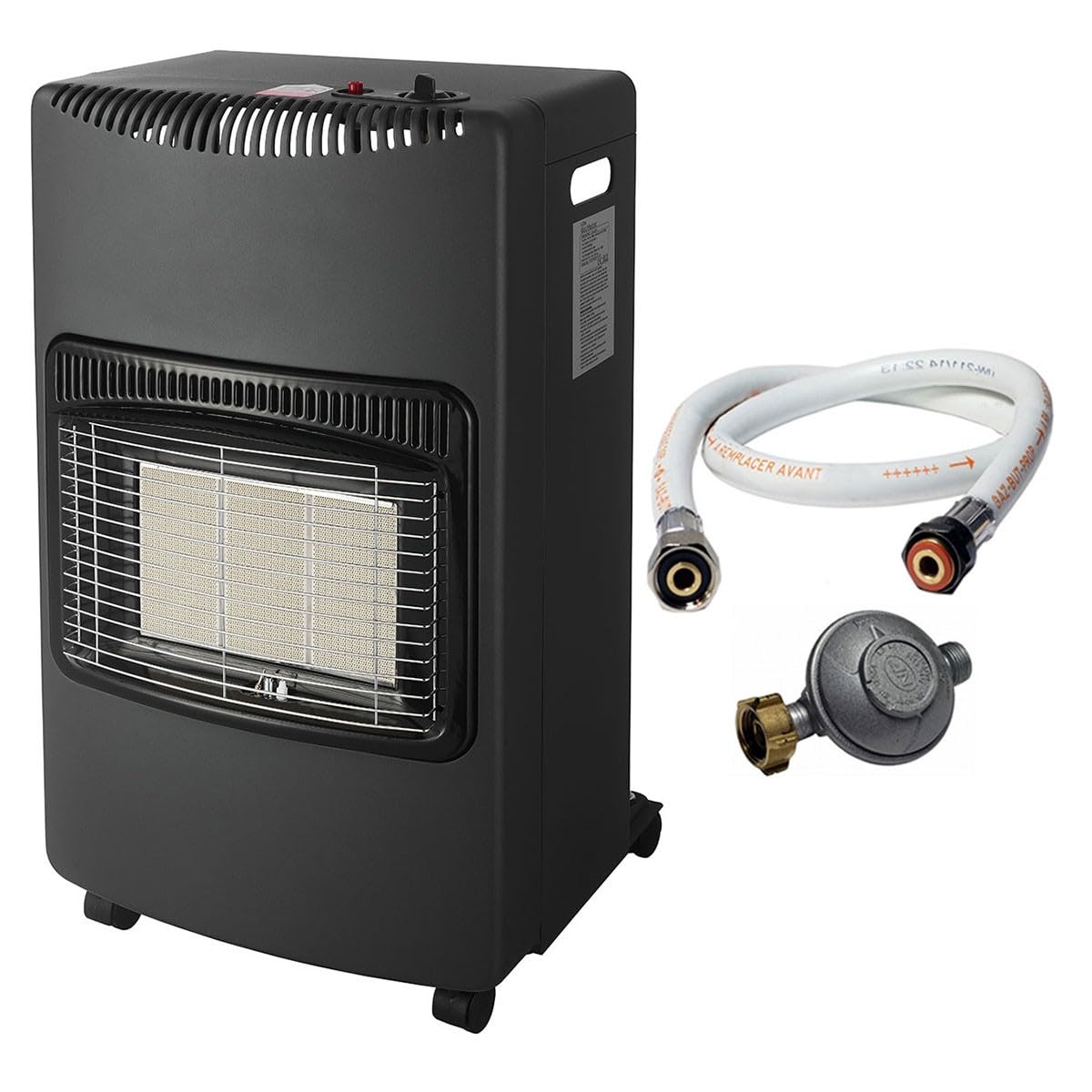 INTEC- Poele à gaz pliable Noir 4200W Allumage Piezo Chauffage d'appoint gaz Tuyau gaz + détendeur butane