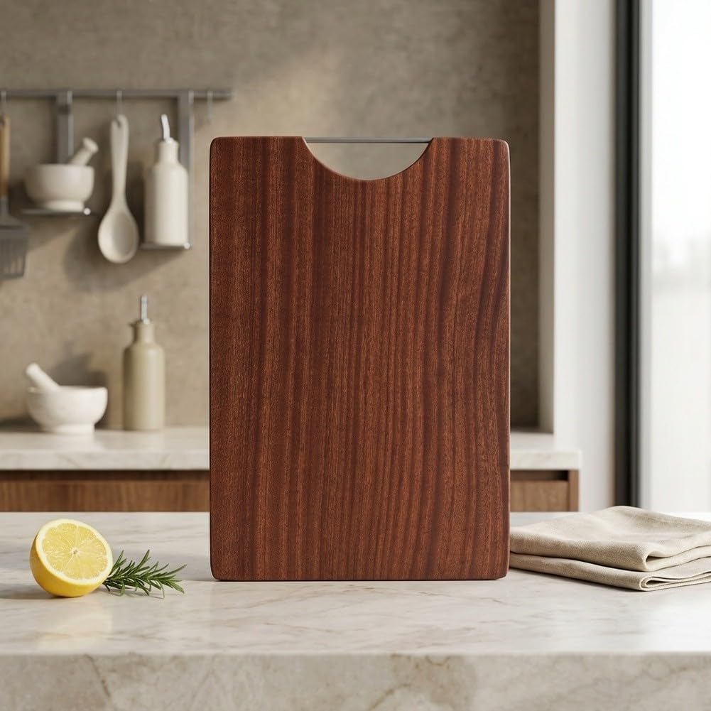 Schneidebrett Massivholz Kautschukholz Beidseitig Groß 45x30cm mit Saftrille für Fleisch Gemüse Brot Küche(A)