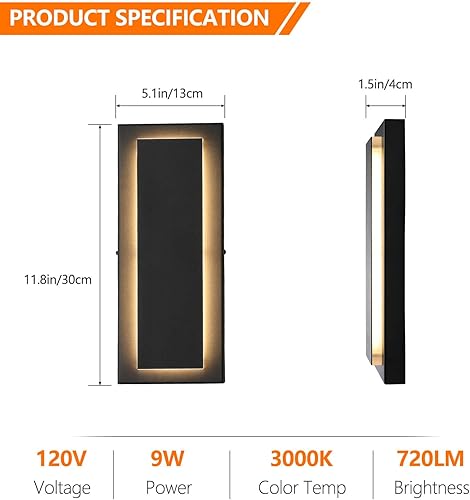 Miniatura 36 de tewei Aplique de pared moderno para exteriores de 23.6 pulgadas, accesorios de iluminación exterior LED negros largos, modernas luces grandes