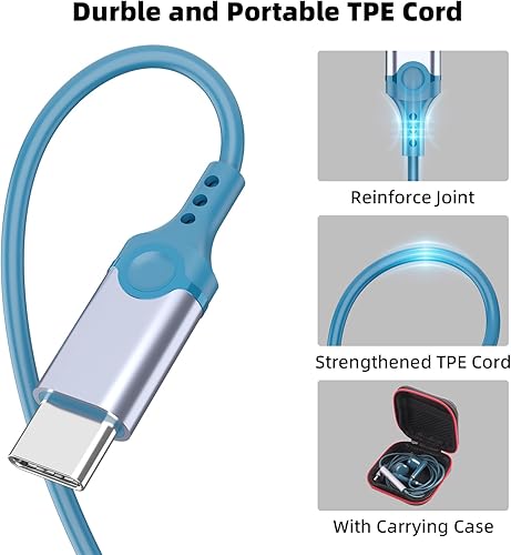 Miniatura 7 de COOYA Auriculares USB C para Samsung Galaxy S24 Ultra S23 FE Flip5 S22 A54 S21 Tipo C Auriculares con cable HiFi Cancelación de ruido Auriculares