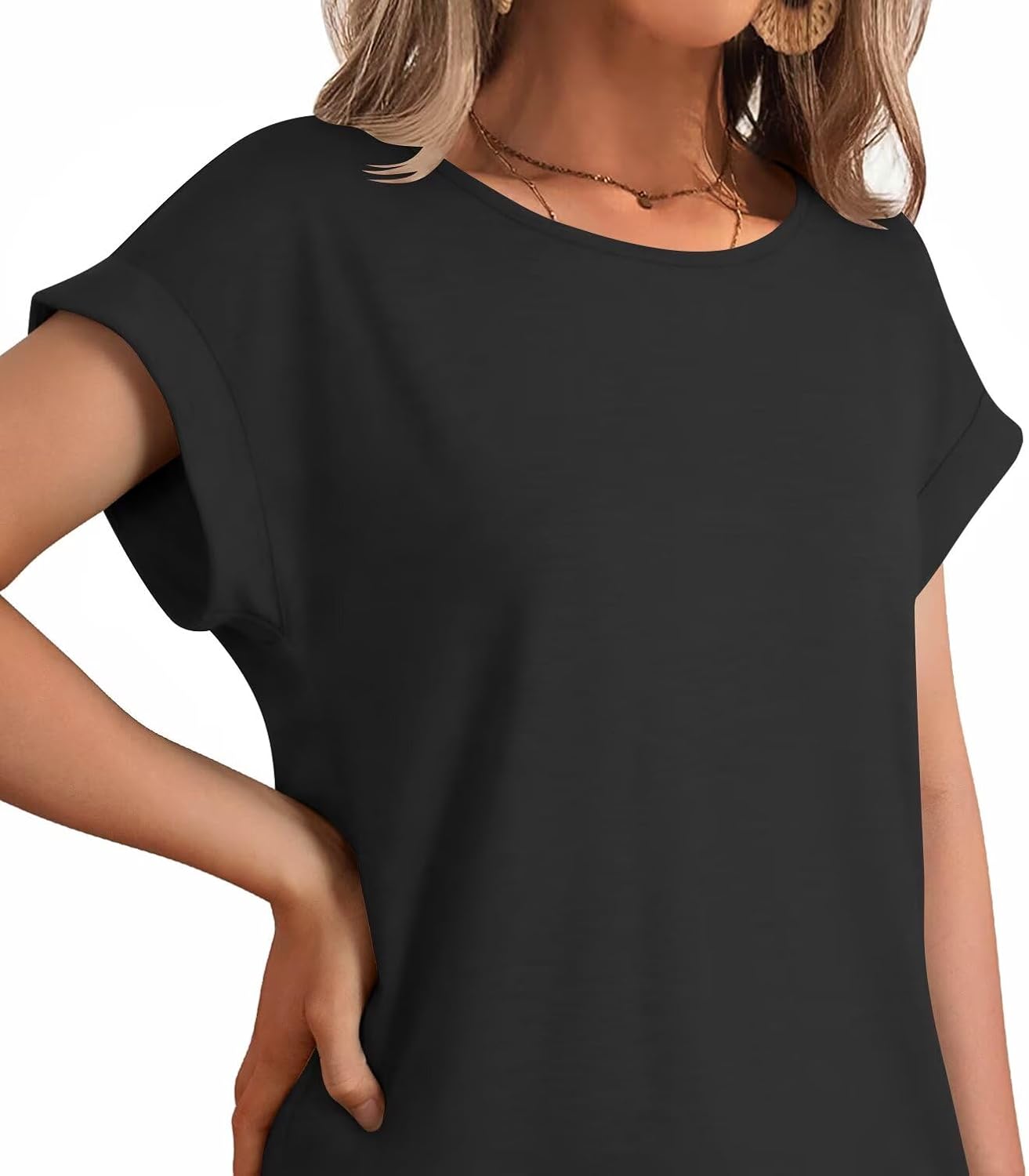 Bliwov Womens T Shirts Summer Tops Cap Sleeve Crewneck Casual Business Blouses 2026 Spring Clothes Fashion Outfits - Image 2