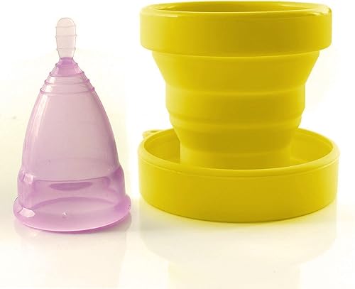 Miniatura 8 de Taza de silicona plegable de esterilización para copas menstruales y almacenamiento de tu copa Diva, plegable para viajes (azul cielo y amarillo)